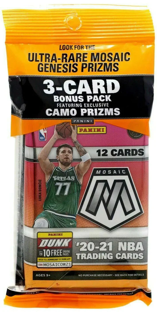 Panini 2020-21 Mosaic Basketball NBA Trading Card Pack - 15 Cards