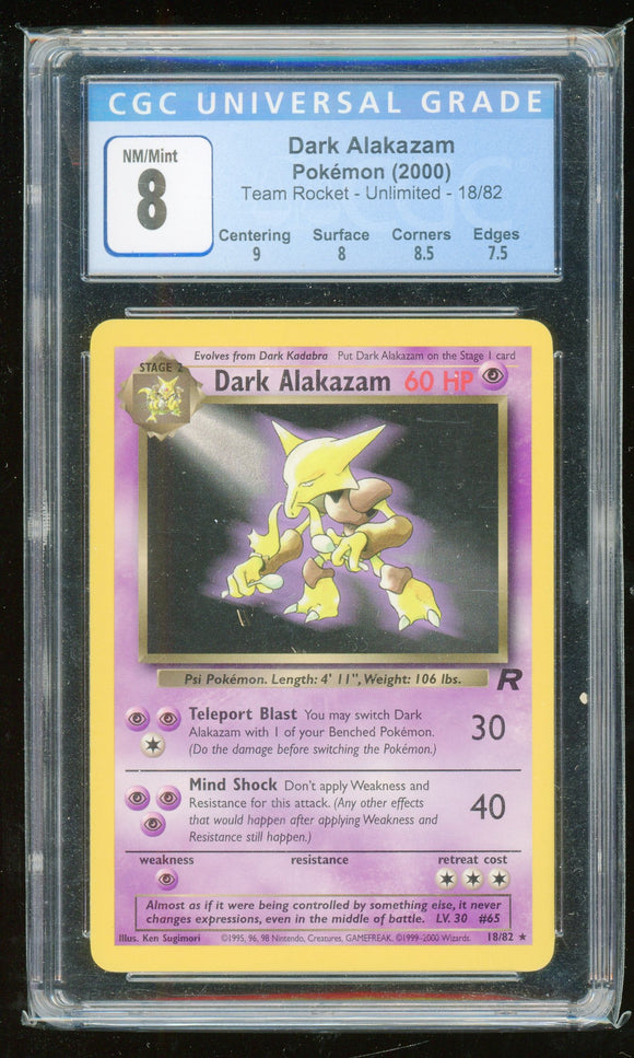 Dark Alakazam - 18/82 - Rare Unlimited - CGC 8